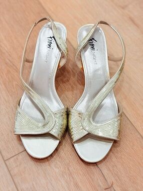 FIONI Clothing Metallic Gold Open-Toe Slingback Heels